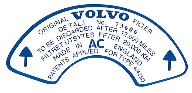 Decal Air filter Volvo B18 sport (73606) in the group Volvo / 140/164 /        / Dekaler       / Dekaler 140 at VP Autoparts Inc. (110)