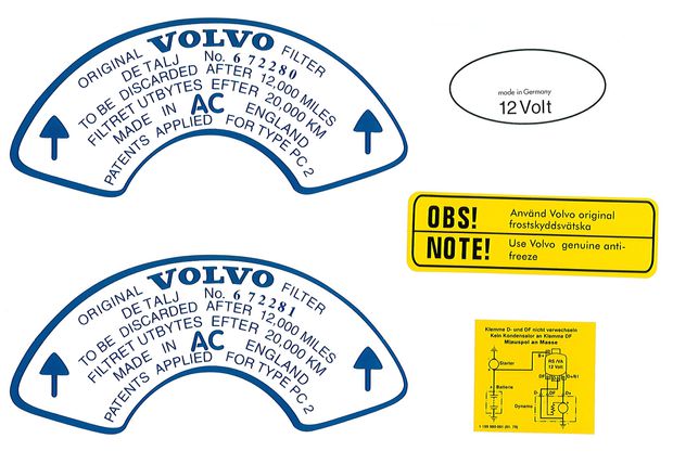 Decal kit B18B/D 67-70 in the group Volvo / 140/164 / Electrical components / Ignition system / Ignition system B18D 240208 at VP Autoparts Inc. (185)
