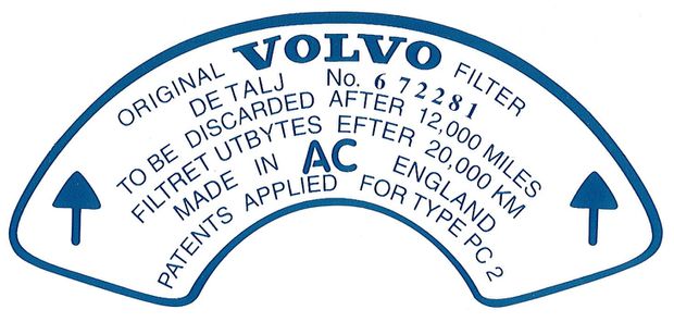 Decal Air filter B18B 672281 in the group Volvo / 140/164 / Miscellaneous / Decals / Decals 140 at VP Autoparts Inc. (187)